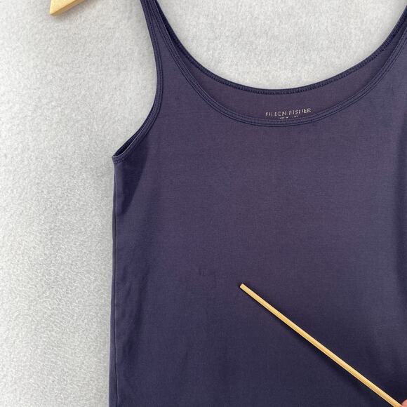 EILEEN FISHER Tank Top S Organic Cotton Ribbed Cami Scoop Neck Shell Blue - Picture 10 of 14